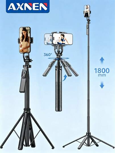AXNEN 180cm/70.9インチ 超ロングセルフィースティック三脚、アルミ製スタンド、Bluetoothリモコン付き、多機能拡張伸縮式スマホホルダー、スマートフォン・ライトカメラ用三脚、iOSとAndroid対応
