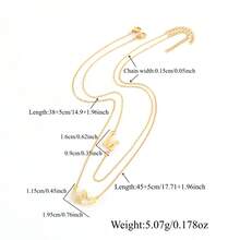2pcs/Set Stainless Steel Hollow Double Heart Letter Pendant Layered Necklace For Women Classic Style - Yellow Gold - View 2