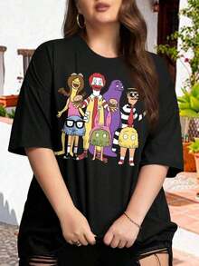 1 Piece McBelchers Women's Oversized Retro Burger Butt T-Shirt, Bob's Burgers, 180g, 100% Cotton - 黑色 - 查看 6