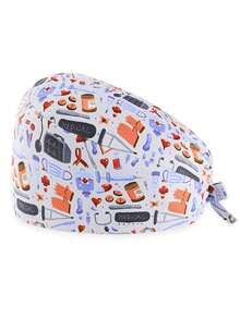 Cappellino chirurgico soffice regolabile con bottone, fascia antisudore e foro per la coda di cavallo, cappello da lavoro in cotone con elemento ECG, adatto per donne e uomini - multicolore - Visualizzare 13