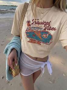 Nuevos productos de la temporada Camiseta divertida Oversized T-shirts T-shirts Women's Letter Casual T-shirts for Women Camiseta de mujer de manga corta y cuello redondo con estampado de piscina de verano, de estilo casual versátil, adecuada para uso diario y vacaciones OI9Y - Blanco - Ver 12