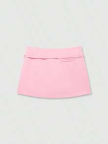 Falda pantalón blanca de verano con cinturón de cremallera de unicolor para mujer - Rosa - Ver 2