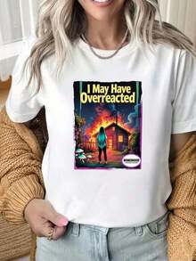 Women's Blouses. Short-Sleeved T-Shirt With A Round Neck And An Interesting Print For Women. "I May Have Overreacted Womenhood" Podcast T-Shirt With A Fantastic Art Design And A Humorous Quote For Pop Culture And Comedy Fans. Suitable For Christmas Parties, Sports Activities, Holiday Parties, Outings, Sports, And Other Christmas Gifts (220g). New Summer Blouses Available At - 白色的 - 查看 8
