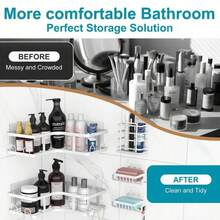 No-Drill Adhesive 5-Piece Corner Bathroom Shelf Set – Large Capacity, Space-Saving Storage Rack Available In Two Colors (Black/White), Includes A Soap Dish, Toothbrush Holder, And Hooks. Waterproof And Rustproof, Suitable For Kitchens, Dining Rooms, Parties, And Makes A Great Gift For Friends And Family, Christmas Decoration, Home Décor, Valentine's Day Gift, Family Gift, And Room Decor. - 白色 - 查看 7