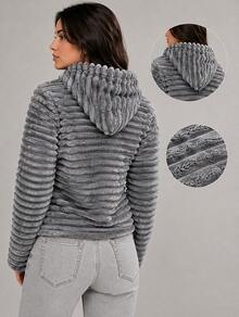 Teddy Coat / Fleece Jacket / Ribbed Fleece Jacket - 灰色 - 查看 2