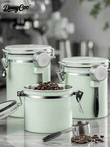 Dengcoo 1pc 1.2L/1.5L/1.8L Coffee Canister, Airtight Stainless Steel Food Storage Container For Coffee Beans, Tea, Sugar, Flour, Grains With Date Tracker And Scoop - Black - View 3