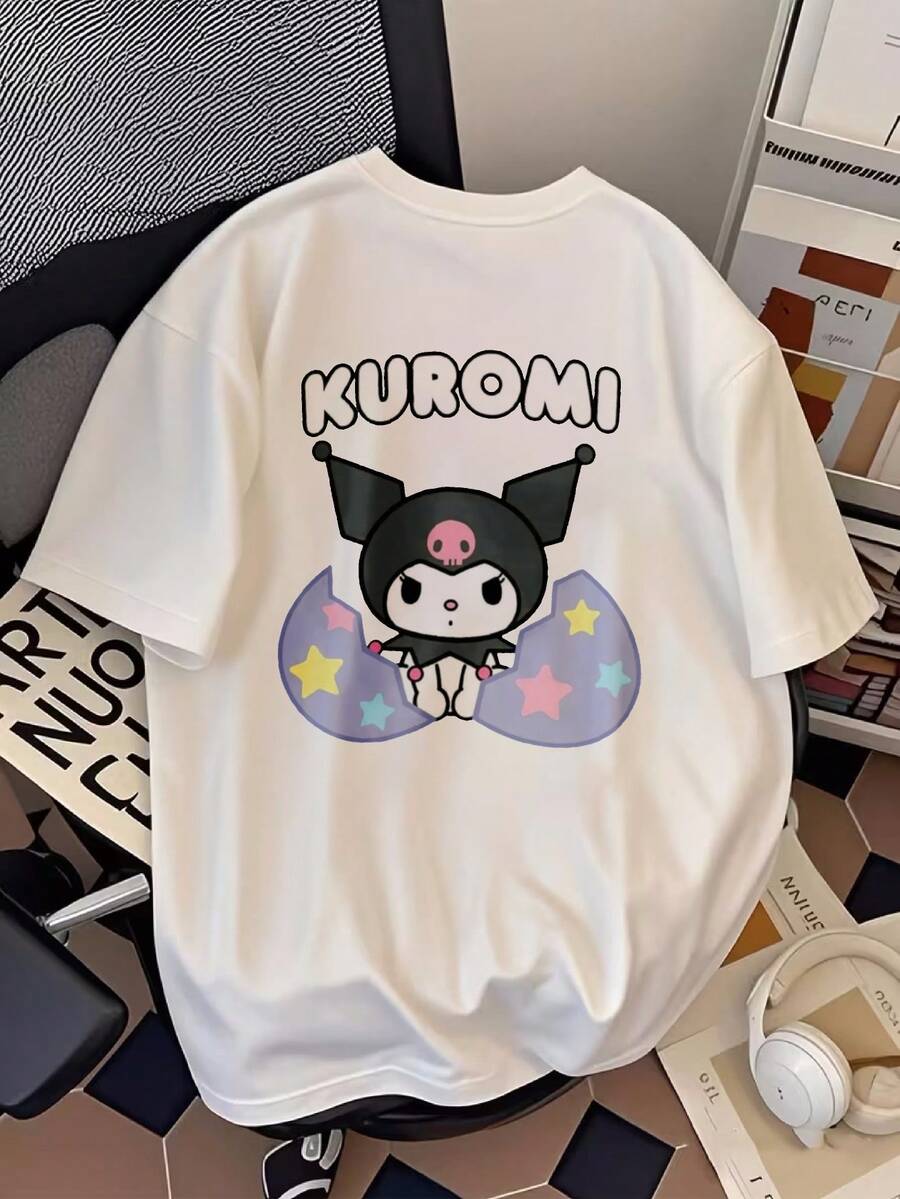 Women's Short-Sleeved T-Shirt With A Black And White Shell-Breaking Print, Featuring A Dark, Sweet, And Fresh Style. It Has A Loose Fit And Is Suitable For Birthday Gifts And Valentine's Day Presents. | Exquisite Design | Loose And Comfortable | Easy To Match | - 白色胸前大圖 - 查看 1