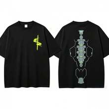 Camiseta de Cyberpunk t shirt  Streetwear 100% Algodón A311  Estampado Espina Cibernética Streetwear Unisex Cuello Redondo Manga Corta Estilo Regular Ropa Casual de Calle para Hombres y Mujeres Tallas Disponibles S a 3XL - Negro - Ver 2