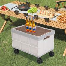 OUKANING Foldable PP Storage Utility Cart, 55L Capacity With Wheels& Removable MDF Top Cover For Indoor Outdoor Camping Picnic - Grey - View 1