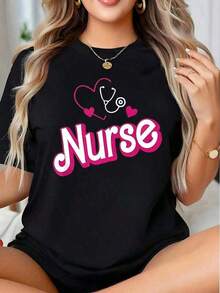 Camiseta de Mujer con Estampado de Corazón de Enfermera y Estetoscopio para Profesionales de la Salud y Personal Médico, Regalo Perfecto para Enfermeras en el Día Nacional de las Enfermeras o en su Graduación, Nueva Camiseta del Día Nacional de la Enfermera 2026, Blusas Bonitas de Mujer - Negro - Ver 1