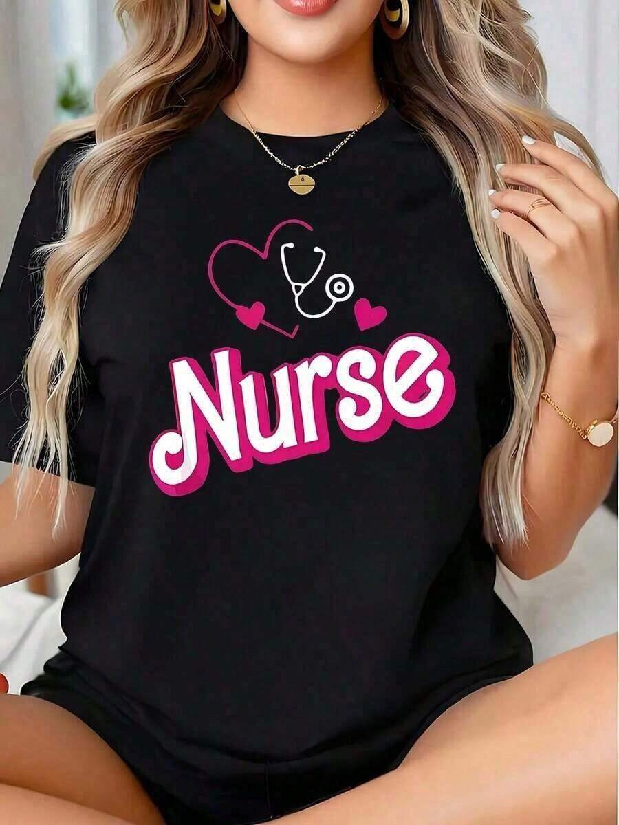 Camiseta de Mujer con Estampado de Corazón de Enfermera y Estetoscopio para Profesionales de la Salud y Personal Médico, Regalo Perfecto para Enfermeras en el Día Nacional de las Enfermeras o en su Graduación, Nueva Camiseta del Día Nacional de la Enfermera 2026, Blusas Bonitas de Mujer - Negro - Ver 1