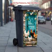 1pc Garbage Can Sticker, Chickens Playing Theme Design, Matte Surface Sticker Suitable For Indoor And Outdoor Decoration On Trash Cans, Walls, Perfect For Modern Home Decor, 37*82cm/14.57*32.28in - Style 1 - View 2