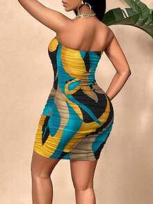 Vestido tubo ceñido para fiesta con estampado de mármol (patrón aleatorio) - Amarillo - Ver 2