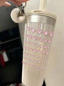 1pc Pink Heart-Shaped Crystal Sticker, 3D Acrylic Rhinestone Heart Decal For Water Bottle, Luggage, Phone Case, DIY Decoration, Waterproof , Girly Aesthetic For Planner, Easy To Apply - 1 Piece Of Pink Heart-shaped Face Sticker - View 2