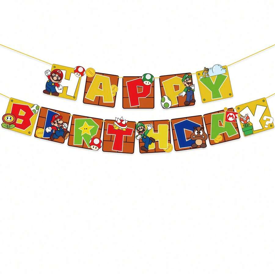1pc 2026 New -Themed Paper Banner Game Flag Birthday Letter Party Decorations - Multicolor - View 1