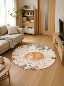 円形ラグ 猫柄 丸型ラグマット かわいい ねこデザイン リビング 寝室 子供部屋 - マルチカラー - チェックする 6
