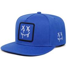 Mũ lưỡi trai kiểu graffiti họa tiết giọt chảy, thêu hình mặt cười, vành bằng, kiểu snapback, phong cách đường phố thường ngày, có thể điều chỉnh, chất liệu hip hop. - A - Xem 8