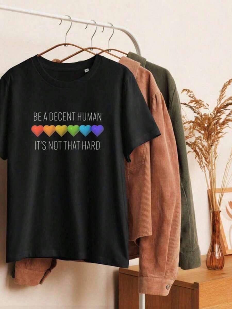 1 "Addicted To Him" T-Shirt, Valentine's Day Couple T-Shirt For Her, Black Graphic T-Shirt, Cute Gift For Boyfriend, 180g, 100% Cotton. - 黑色 8 - 查看 1