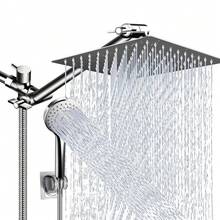 Bộ vòi sen, vòi sen mưa áp lực cao 10 inch với cần nối dài điều chỉnh được 11 inch và 5 chế độ phun, cầm tay, tia nước mạnh mẽ ngay cả với áp lực nước thấp nhờ ống dẫn dài. - A - Xem 8