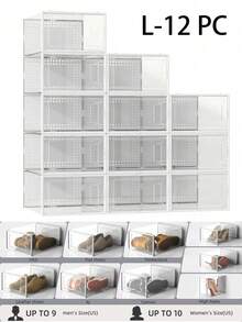 12 Pack Large Shoe Organizer Storage Rack Clear Plastic Stackable Shoe Boxes For Closet, Space Saving Foldable Shoe Storage Case, Sneaker Storage Shoe Box Container - Large White - View 13