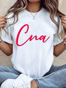 Cna Certified Nursing Assistant Shirt For Women T-Shirt With Pink Cursive Text Medical Profession Gift For Nurses Healthcare Worker Apparel,220g-Vintage Street Style Unisex Loose Cotton Short Sleeve Crew Neck T-Shirt100%Cotton - 白色 - 查看 7