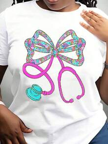 Camiseta de Enfermera con Diseño de Estetoscopio Colorido, Regalo para Profesionales Médicos, Enfermeras y Médicos, Ropa de Trabajo Divertida para Trabajadores de la Salud, Camiseta de Manga Corta de Algodón 100% con Cuello Redondo, Estilo Vintage Urbano, Unisex, 220g - Blanco - Ver 3