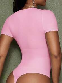 1pc Women's Solid Color Shaping Jumpsuit, Tummy Control, Waist Shaping, Body Sculpting - Baby Pink - View 12