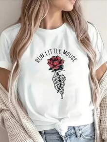 Original Pink Graphic Print T-Shirt, Modern Urban Style, Casual, Elegant, Comfortable, Fun For Women, Size M/L, Colors Black And White, Women's Fashion 2023 - 白色 - 查看 1