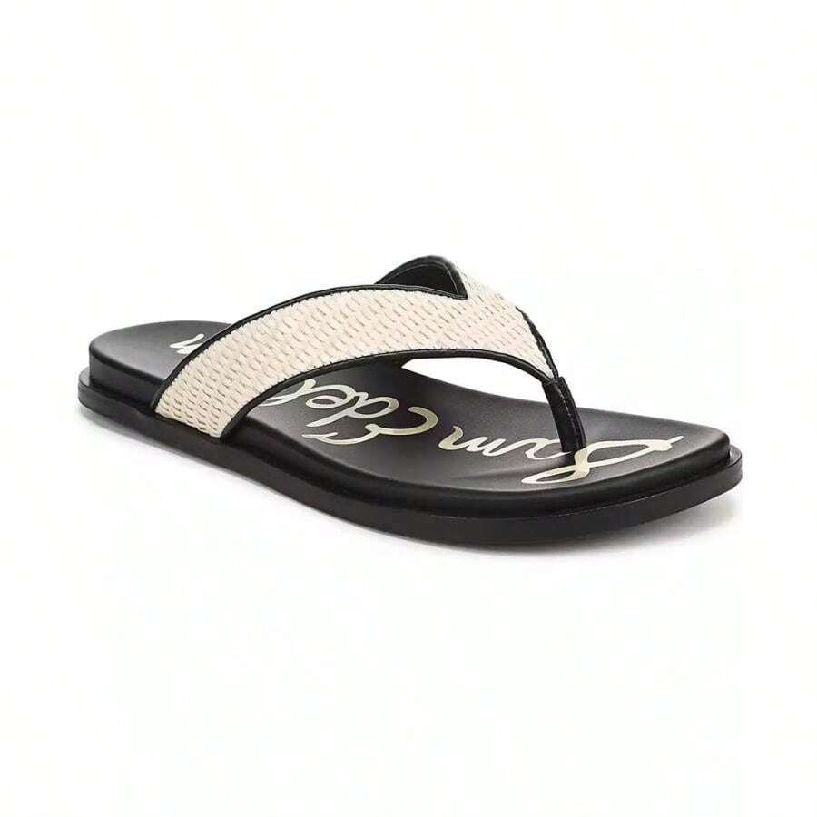 Sam Edelman Women's Lila Flip Flop Thong Sandals | | Women Flip-Flops - Linen/Black Faux Raffia - View 1