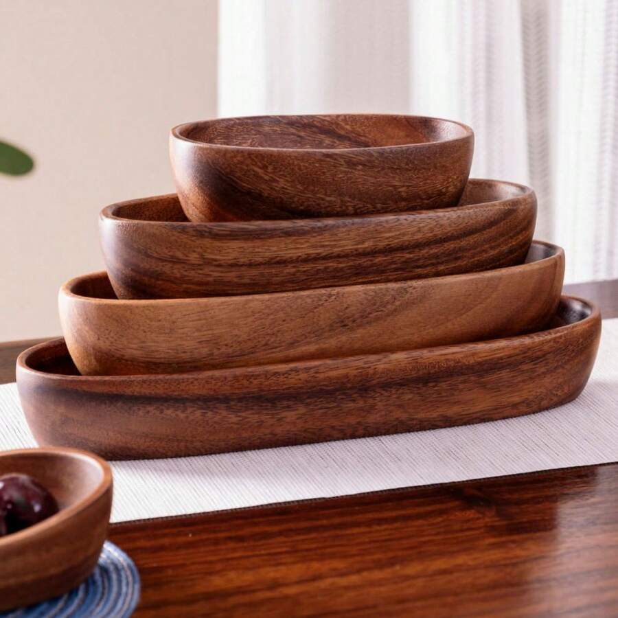 1 khay sushi Nhật Bản, giá treo khăn lau chén hình thuyền, bát đĩa gỗ, bát salad, đồ dùng khách sạn, đĩa đựng trái cây và đồ ăn nhẹ. - màu nâu - Xem 1
