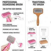 1 chiếc bàn chải chải lông thú cưng, dụng cụ loại bỏ lông rụng cho chó và mèo, loại bỏ lông tơ rụng chỉ bằng một cú nhấp chuột, dụng cụ chăm sóc thú cưng. - Hồng - Xem 4