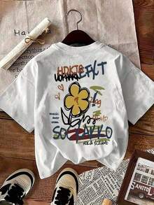 Camiseta Gráfica Vintage Suave de Talla Grande para Mujer, Estilo Y2K Retro - Camiseta con Letras Atrevidas - Top Ligero de Verano para Atuendos Casuales, Conciertos y Vestimenta Inform - Blanco - Ver 6