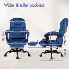 ALFORDSON Ergonomic Office Chair With Massage Function, Footrest And 150° Tilt, Velvet Executive Chair With SGS Gas Spring, Swivel Gaming Chair For Computer, Suede, Black - Blue - View 8