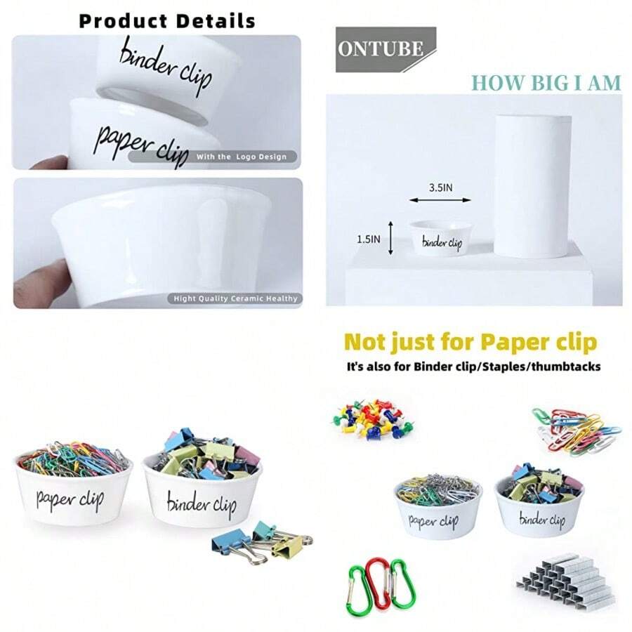 ONTUBE Juego de soporte de clip de papel de cerámica y soporte de clip de carpeta blanco - Blanco - Ver 1
