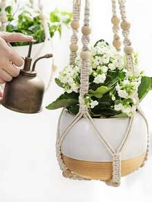 1PC Modern Hand-Woven Floral Hanging Basket, Macrame Hanging Flower Pot Holder, Handmade Hanging Basket, Adjustable Hanging Rope Fits Various Pot Sizes, Home Garden Decoration, Durable And Sturdy, Easily Create Wall Greenery Landscape, Let Plants Float In Mid-Air (Pot Not Included) - A - View 6