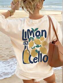 Camiseta de manga corta casual, holgada y versátil con estampado gráfico de limonada.Adecuado para uso casual y de vacaciones. - Desnudo 3 - Ver 6