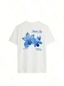 This Short-Sleeve Crew Neck T-Shirt With A Colorful Letter And Floral Print Is A Fashionable And Versatile Choice For Women In Summer. The Graphic Tee Comes In White And Pink, Perfect For Vacation Wear. 100% Cotton - 白色 2 - 查看 3
