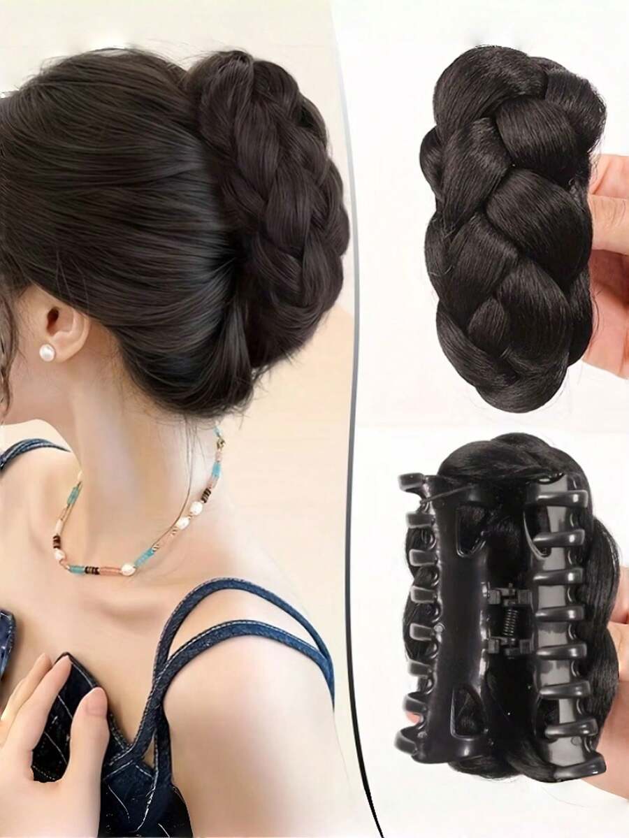 Women's Synthetic Fiber Hair Clips, Suitable For Twisted Braids And Bun Hairstyles - Secure Bun Holder, Natural Textured Updo Styling, Applicable For Weddings, Hair Accessories, Braided Clips (Non-Slip Claw Clasp Design) Solid Color Casual Acrylic