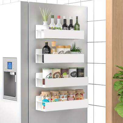 4/2/1 Removable Metal Refrigerator Magnetic Storage Rack, Multi-Functional Kitchen/Bathroom Storage Box, Space-Saving Minimalist Design. Refrigerator Organizer, Refrigerator Shelf. Suitable For Microwave, Refrigerator, Washing Machine, Oven.