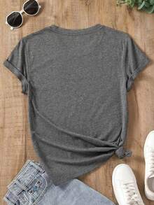 Women's Oversized Grey Summer 2026 T-Shirt With Shiny Black Rhinestone Bow. Oversized Grey T-Shirt With Shiny Bow, Ideal For Casual And Evening Outfits. - YH599-灰色 - 查看 3