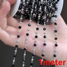 1m Colorful Glass Crystal Chain, Dreamy Purple Copper Crystal Chain Suitable For DIY Handmade Jewelry Making, Necklace, Bracelet, Clothing Accessories - DIY Chain - View 8