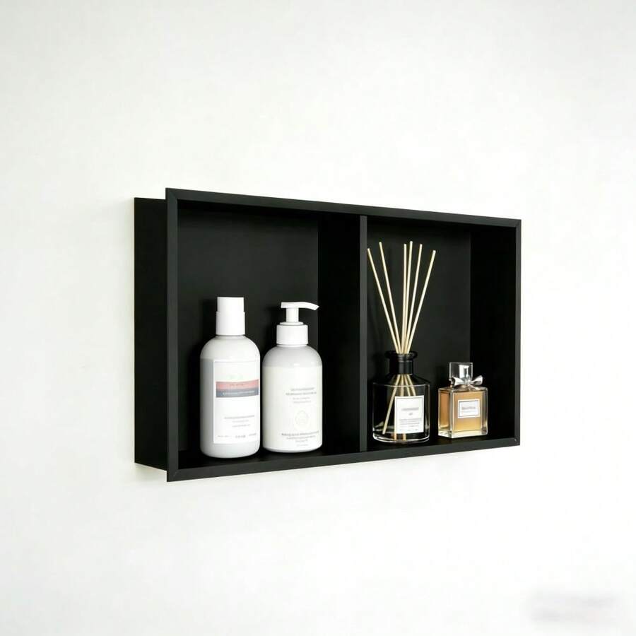 Modern Matte Black Stainless Steel Shower Niche No Tile Needed, Bathroom Storage Organizer - 2 Layers - View 1