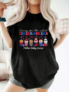 Camiseta versátilSummer Tops Plus Size Caring For Cutest Firecrackers Mother Baby Nurse 4th Of July Short Sleeve Round Neck Cotton T Shirt For Summer & Spring,Camiseta con temática de fútbol,Ideal para el verano de chicos adolescentes,Estilo unisex apto para todas las estaciones,Disponible en tallas para adultos y niños,Top de verano para mujer,Tallas disponibles tanto para adultos como para niños - Negro - Ver 6