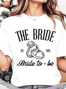 Soft, Breathable, And Lightweight For All-Day Comfort. "The Bride Est" Women's Crew Neck T-Shirt For Everyday Wear. Bride-To-Be Ring Graphic Tee, Bridal Shower Gift, For Women, 220g. Classic Crew Neck With A Relaxed Fit That Flatters All Body Shapes And Is Easy To Pair With Jeans, Shorts, And Leggings. - 黑色 - 查看 7