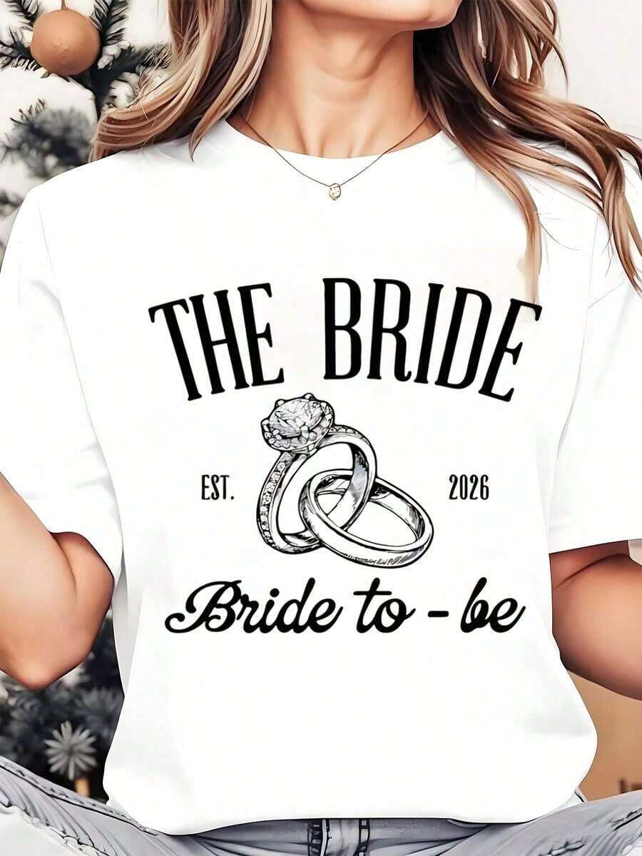 Soft, Breathable, And Lightweight For All-Day Comfort. "The Bride Est" Women's Crew Neck T-Shirt For Everyday Wear. Bride-To-Be Ring Graphic Tee, Bridal Shower Gift, For Women, 220g. Classic Crew Neck With A Relaxed Fit That Flatters All Body Shapes And Is Easy To Pair With Jeans, Shorts, And Leggings. - 白色 - 查看 1