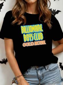 Retro Typography In Blue And Gold Tones Symbolizing Energy, Wealth, And An Adventurous Spirit. Women's Casual, Modern, Comfortable T-Shirt For Everyday Wear. - Black - View 8