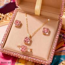4 Peças/Conjunto Elegante Conjunto de Joias de Zircônia Cúbica | Colar, Brincos e Anel de Luxo para Mulheres | Presente Perfeito para Uso Diário! Acessórios para o Dia dos Namorados - Multicolorido - Visão 8
