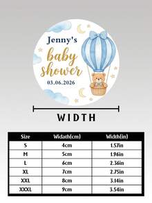 客製化嬰兒洗禮圓形貼紙－可個性化姓名、日期等資訊，可愛水彩熊、熱氣球、月亮與星星設計，適合嬰兒洗禮、禮品袋封口、邀請函封口等用途 - 多色06 - 查看 3