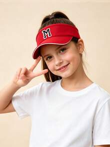 1PC A-Z Initials Sun Visor Cap For Teen Girls Adjustable Empty Top Baseball Visor, Perfect For Beach, School & Outdoor - Red - View 4