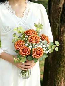 30pcs Artificial Foam Rose Flowers With Stems, Lifelike Texture, Romantic Style, Suitable For Wedding Decoration, Home Decor, Living Room, Dining Room, Kitchen, Bedroom, Garden, Art Wall, Birthday, Cake, Party, Photography Background, Vase Arrangement, Tabletop Centerpiece, White Wedding Gift, DIY Bridal Bouquet, Bridesmaid Corsage - Orange - View 5